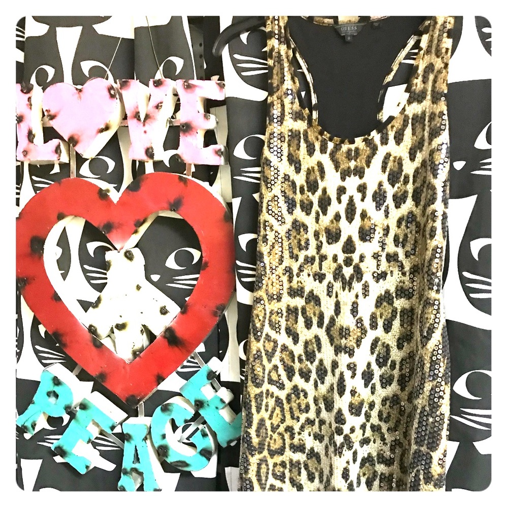 *5 for $25*EUC guess leopard sequin bodycon mini